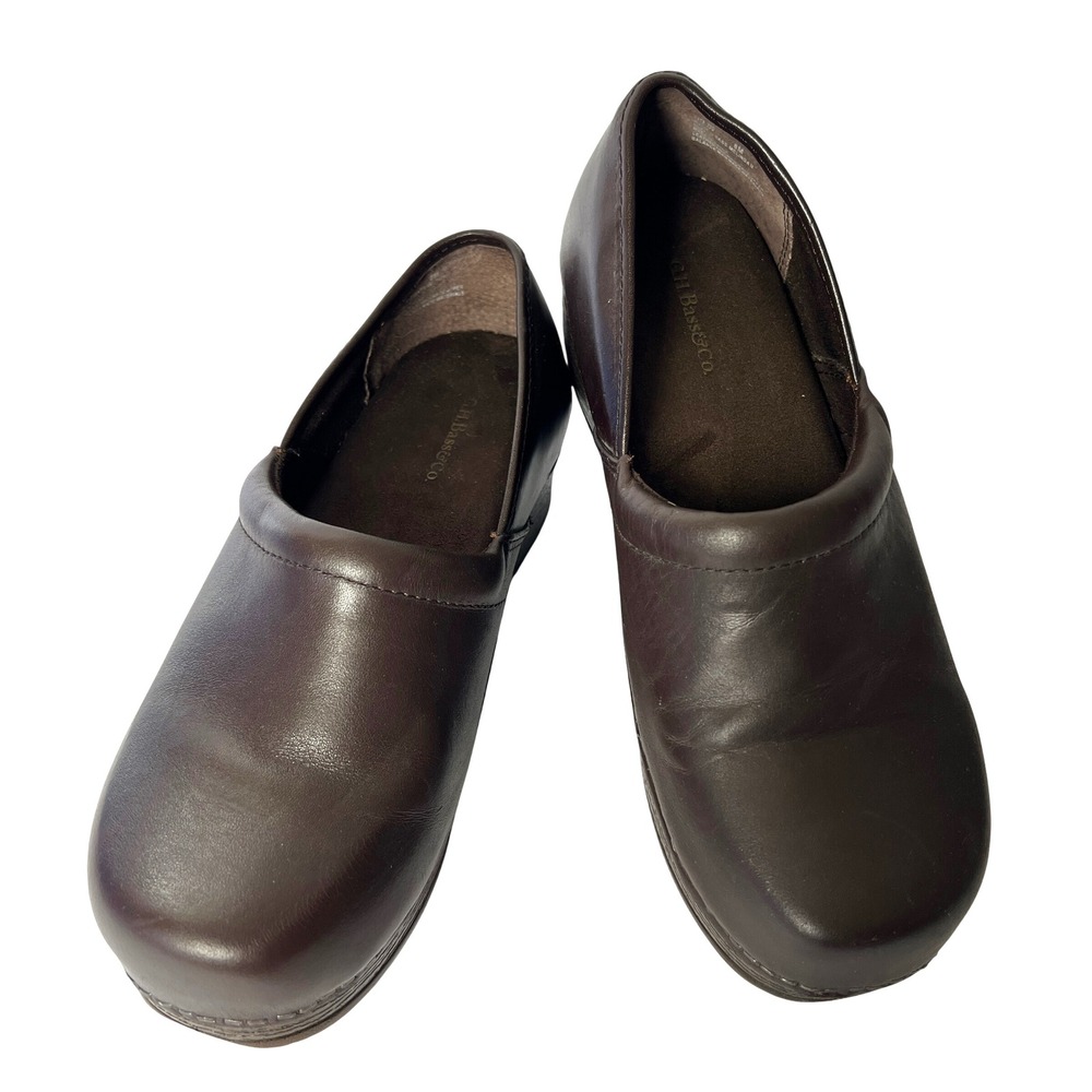 GH Bass & Co. Brown Leather Clogs Women's Shoes Classic Comfort Size 8M